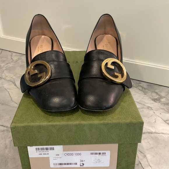 Gucci blondie mid-heeled pumps in black with gold hardware - Picture 1 of 2